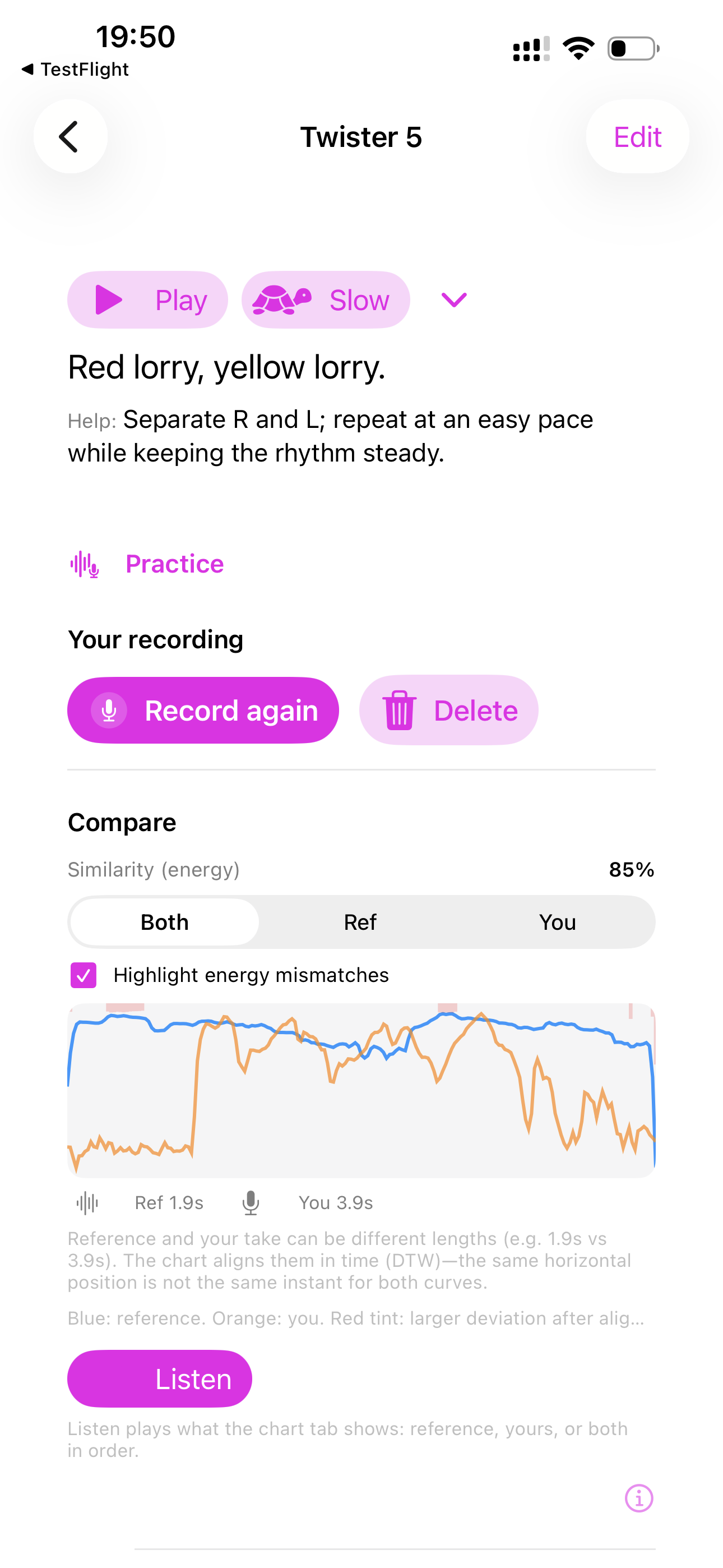 Compare Energy Waveforms — How closely your loudness matches the reference.