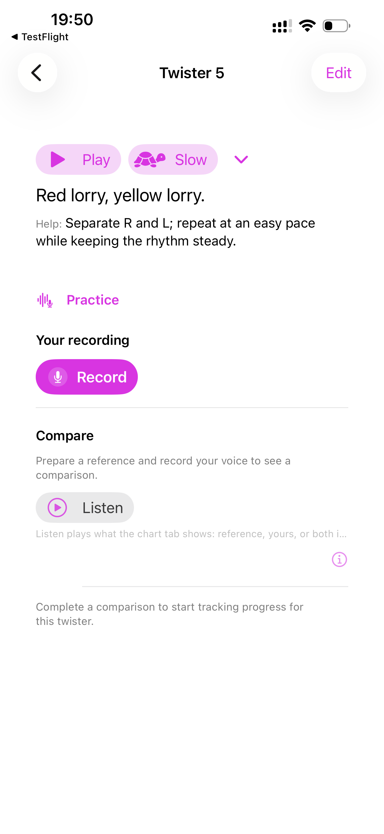 Practice Listen and Record — Hear the model, then record your voice.